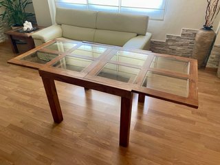 Mesa de comedor extensible madera y cristal
