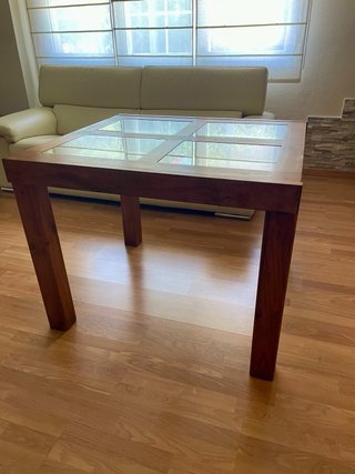 Mesa de comedor extensible madera y cristal
