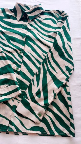 Camicia Satinata Zebrata Verde e Panna Taglia M L