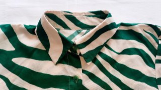Camicia Satinata Zebrata Verde e Panna Taglia M L