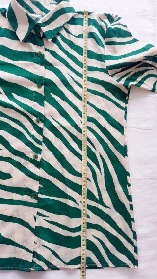 Camicia Satinata Zebrata Verde e Panna Taglia M L