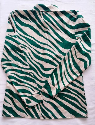 Camicia Satinata Zebrata Verde e Panna Taglia M L