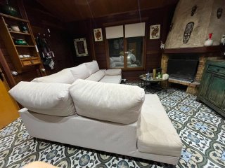 Sofá modular beige tela extensible