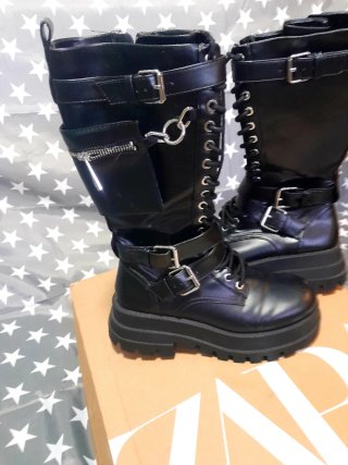 Botas Zara Cuero Negras Talla 37