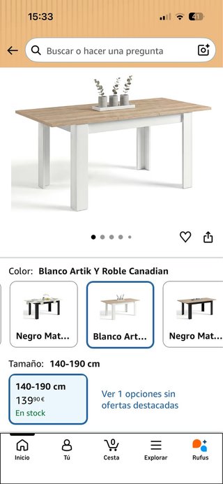 Mesa de comedor extensible Roble Canadian
