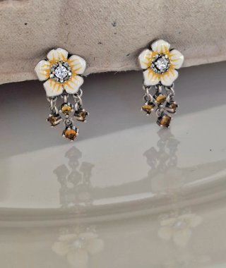 Pendientes Plata Art Nouveau! Margarita esmaltada.
