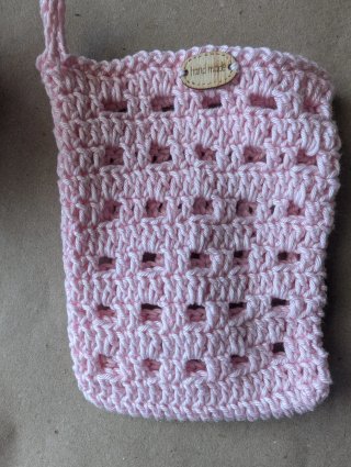 Conjunto Croché Rosa - Esponja e Porta-Sabonete