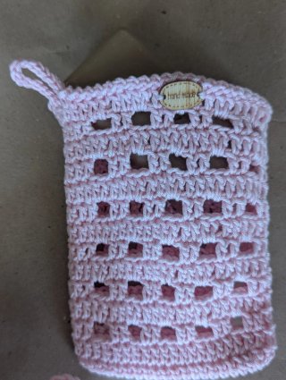 Conjunto Croché Rosa - Esponja e Porta-Sabonete