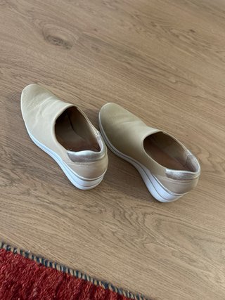 Zapatos cuña verano tejido elastico beige