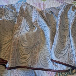 Cortinas de salón de tela azul y verde