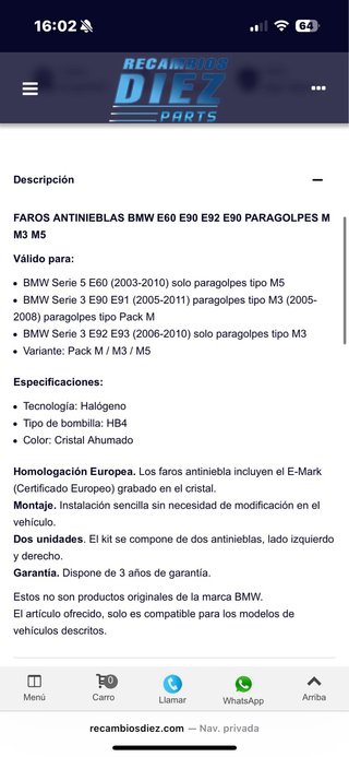 Antinieblas BMW E92 ahumados
