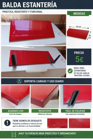 Balda Estantería Roja 70x30cm