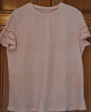 Blusa bordada rosa manga corta