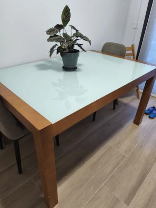 Mesa de comedor extensible madera y cristal