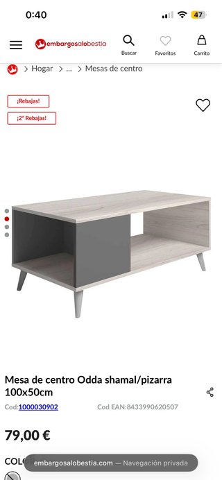 Mesa de centro 100x50cm nueva