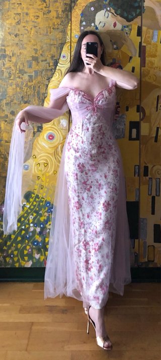 Vestido fiesta corsé rosa y blanco
