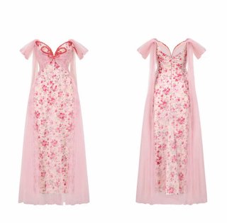 Vestido fiesta corsé rosa y blanco