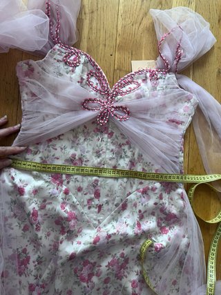 Vestido fiesta corsé rosa y blanco