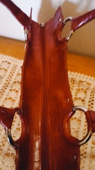 Borsa Basile effetto coccodrillo cognac