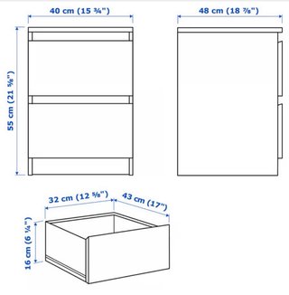 Cómoda IKEA MALM de 2 cajones en color blanco