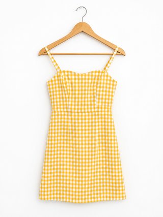 Vestido cuadros vichy amarillo mostaza XXS