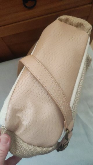 Mochila Lona y Polipiel Beige/Rosa Nueva