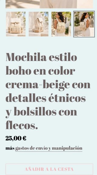 Mochila Lona y Polipiel Beige/Rosa Nueva