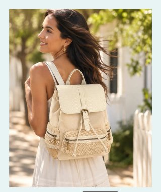 Mochila Lona y Polipiel Beige/Rosa Nueva