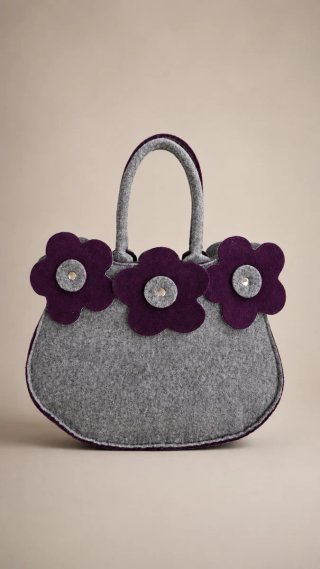 Borsa artigianale in feltro grigio con fiori viola