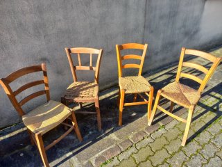 Set 4 sedie in paglia e legno