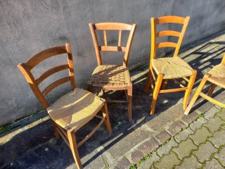 Set 4 sedie in paglia e legno