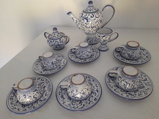 Servizio caffè in ceramica decorato blu