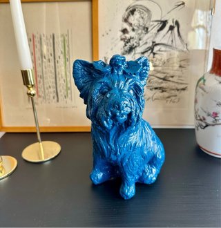 Escultura Perro Yorkshire Terrier Piedra Azul