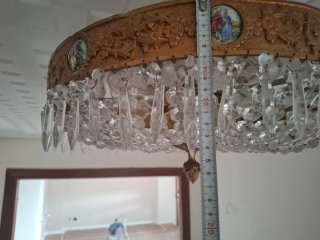 Lámpara de techo de cristal y metal dorado