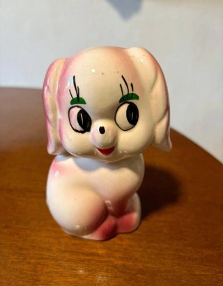 Figura Perrito Rosa Vintage Cerámica