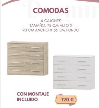Cómoda 4 cajones nueva