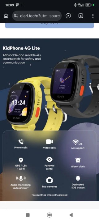 Reloj Inteligente Elari KidPhone 4GR GPS Negro