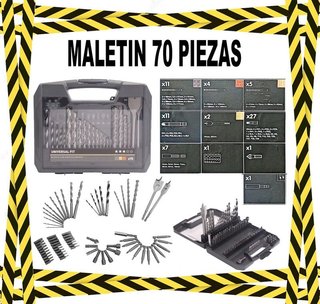 Taladro percutor 18V + maletín 70 piezas