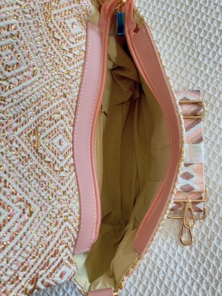 Bolso bandolera jacquard rosa y dorado