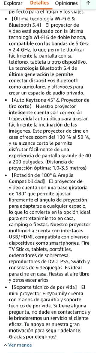 Proyector 4K WiFi Bluetooth Rotación 180° HDMI USB