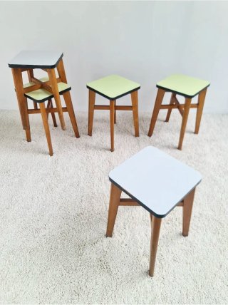 5 Taburetes Roble y Formica | Francia 50s