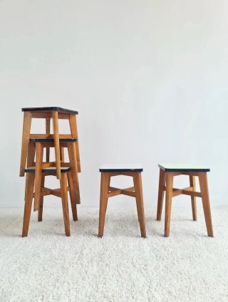 5 Taburetes Roble y Formica | Francia 50s