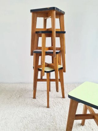 5 Taburetes Roble y Formica | Francia 50s
