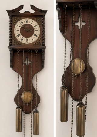 Reloj de pared antiguo madera péndulo y pesas