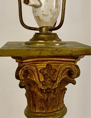 LÁMPARA ANTIGUA IMPERIAL DE ONIX VERDE Y BRONCE