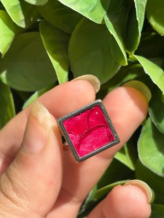Anillo Plata Cuadrado Fucsia