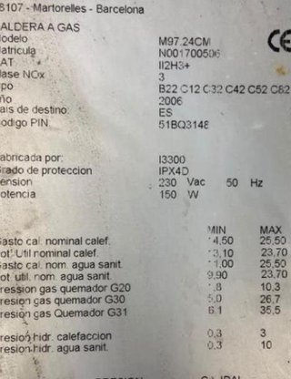 REPUESTOS DE CALDERA MANAUT MURA M97 24 CM