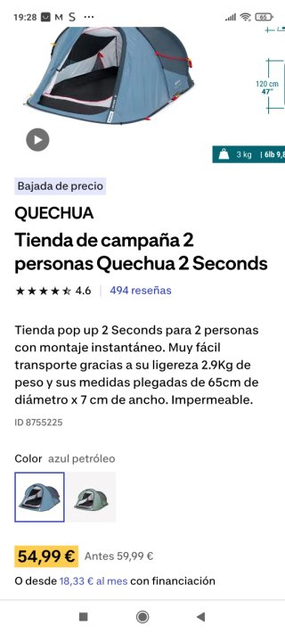 Tienda campaña Quechua 2 Seconds 2 personas.Nueva
