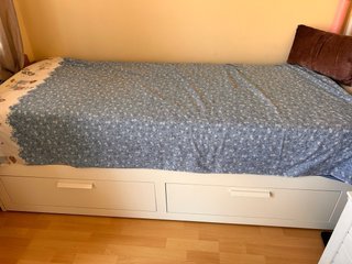 Cama individual blanca 2 cajones+colchones