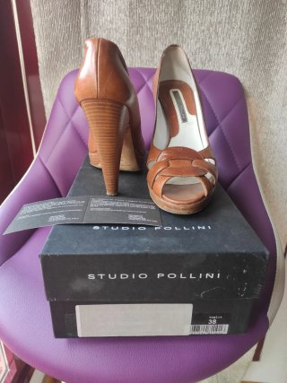 PEEP TOES ITALIANOS POLLINI PIEL MARRÓN